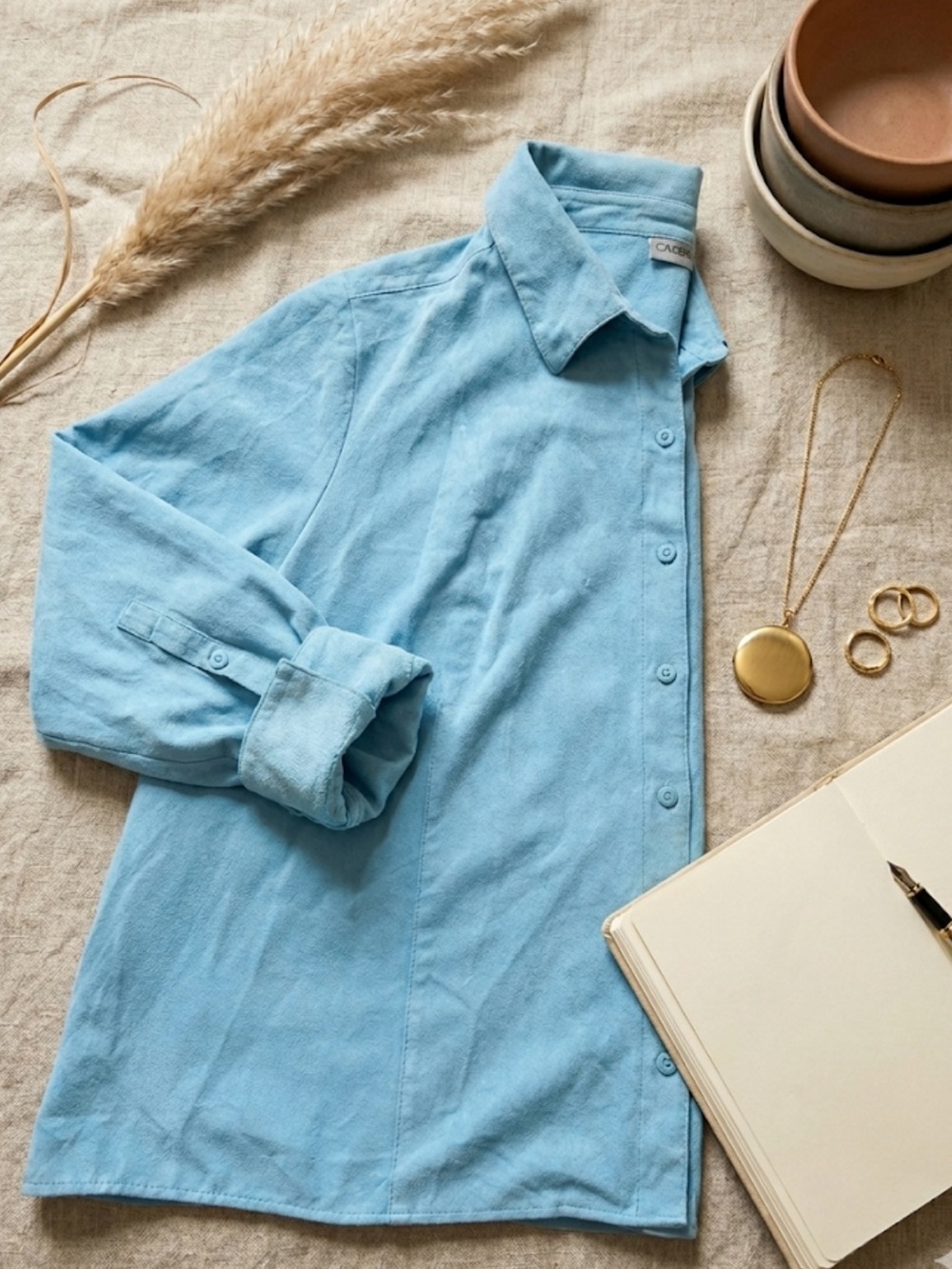 Catherines Blue Suede Button‑Up – XL | Soft‑Neutral Layering | Minimalist Wester